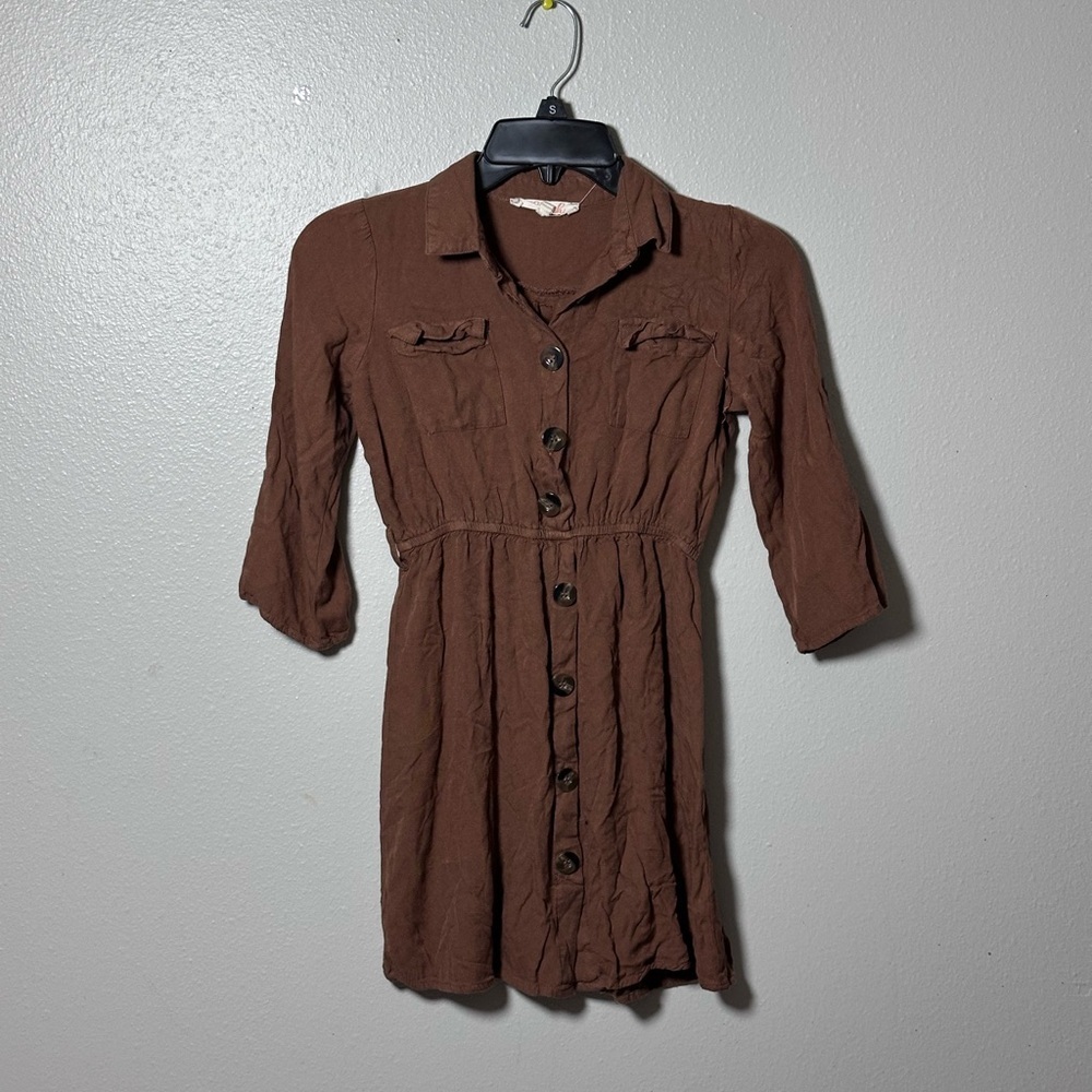 Blush Girls Kids Brown Button up Dress size L.